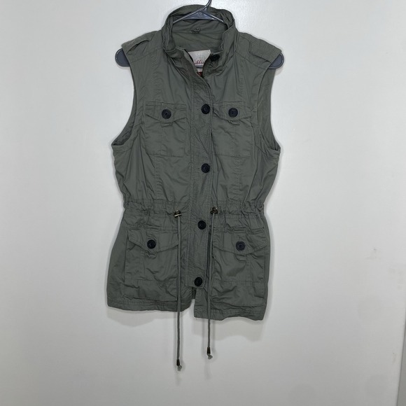 Green Khaki Full Zip Utility Jacket Vest Women’s Size Med Gorpcore Vest - Picture 1 of 11